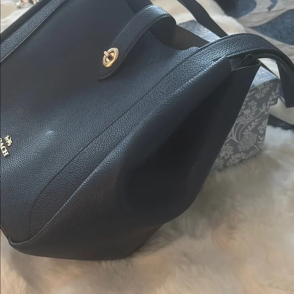 Coach Dark Blue Leather Tote - Picture 3 of 6